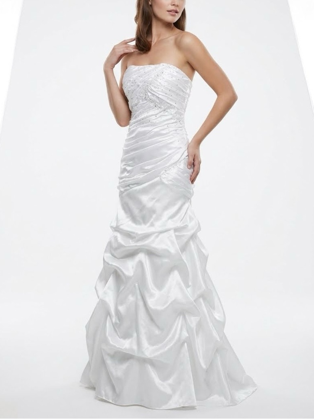 Blu Sage Strapless Ruched Wedding Dress Sequin Bridal Gown White Size 16